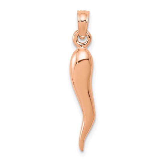 10k Rose Gold Medium 3D Italian Horn Cornicello Necklace Charm Pendant